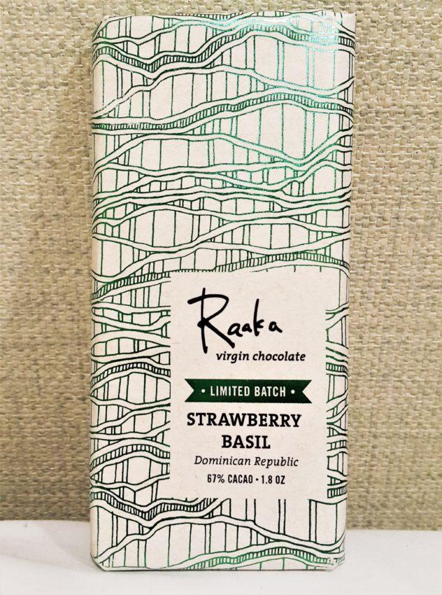 Raaka Chocolate Strawberry Basil Front of Bar Packaging