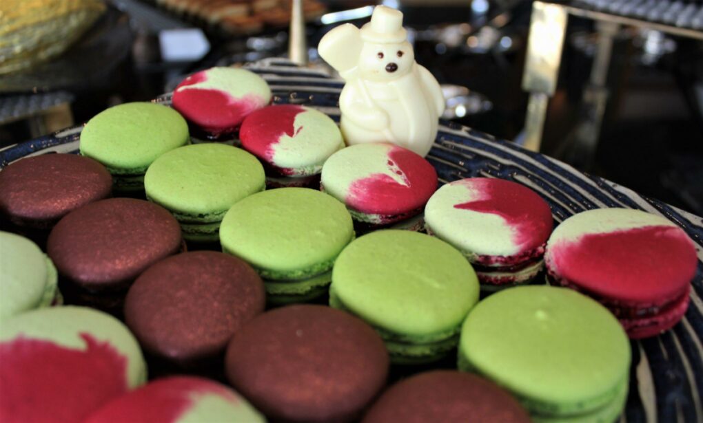 sukhothai lobby salon chocolate buffet macarons plate snowman